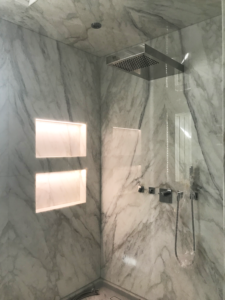 open book marble shower