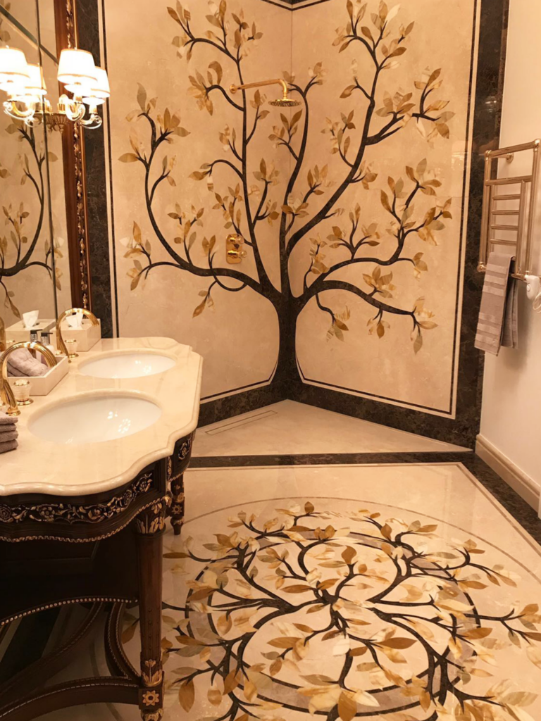 marble bathroom with inlays