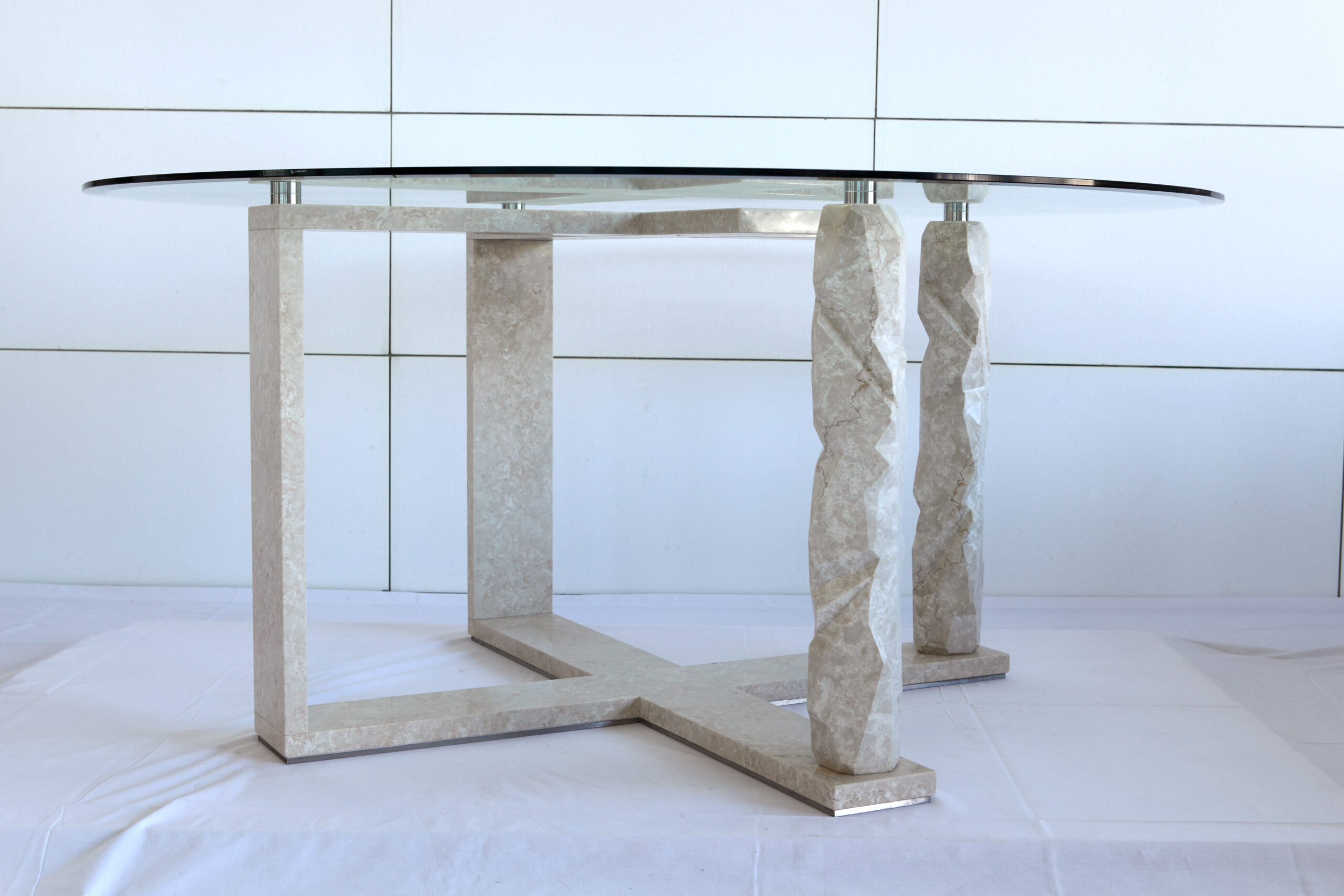 Rock Frame Marble and Glass Dining Table