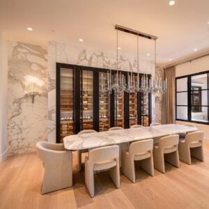 calacatta borghini  wine cellar and dining table