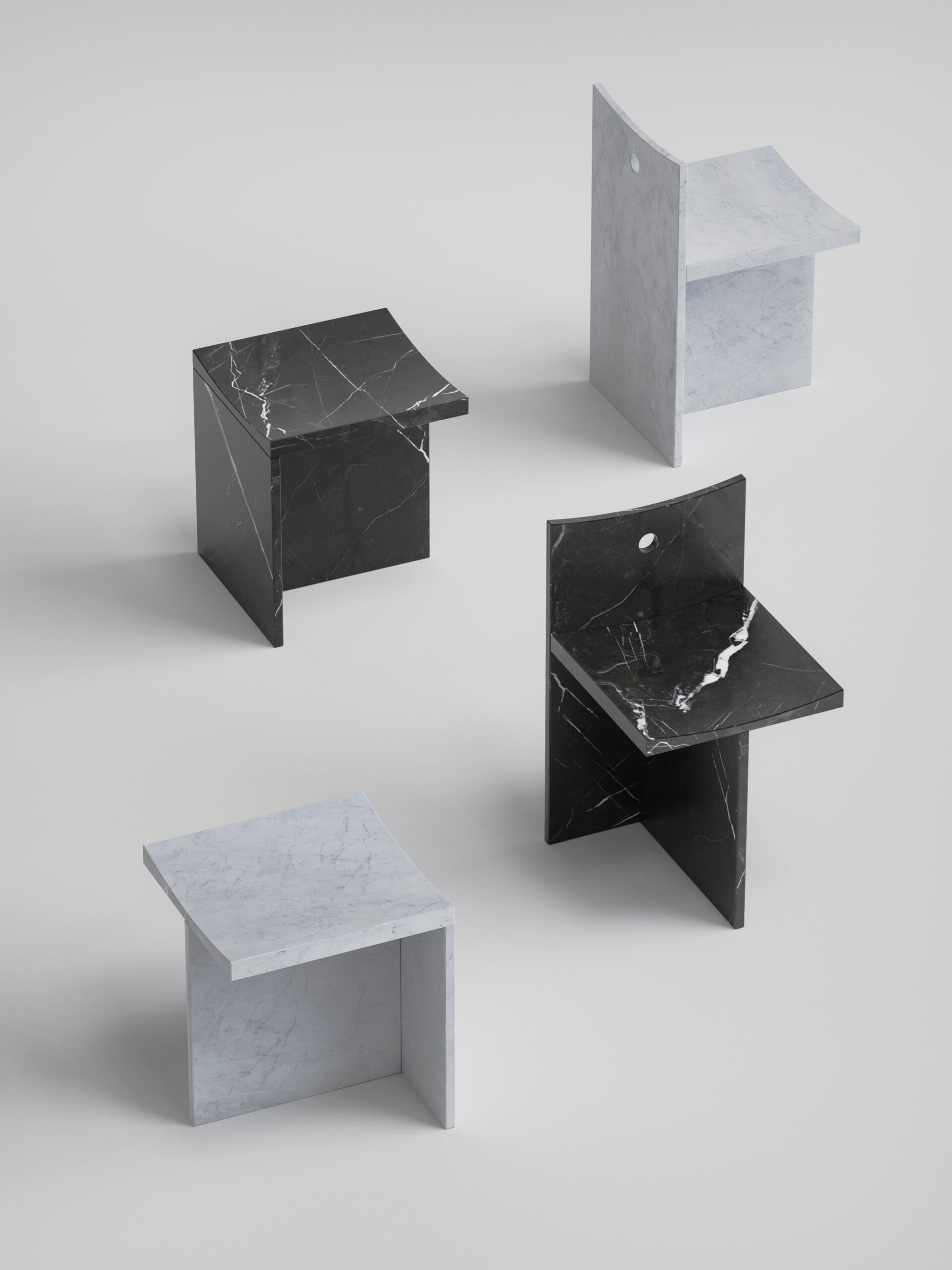 thebes chair and stool in marble