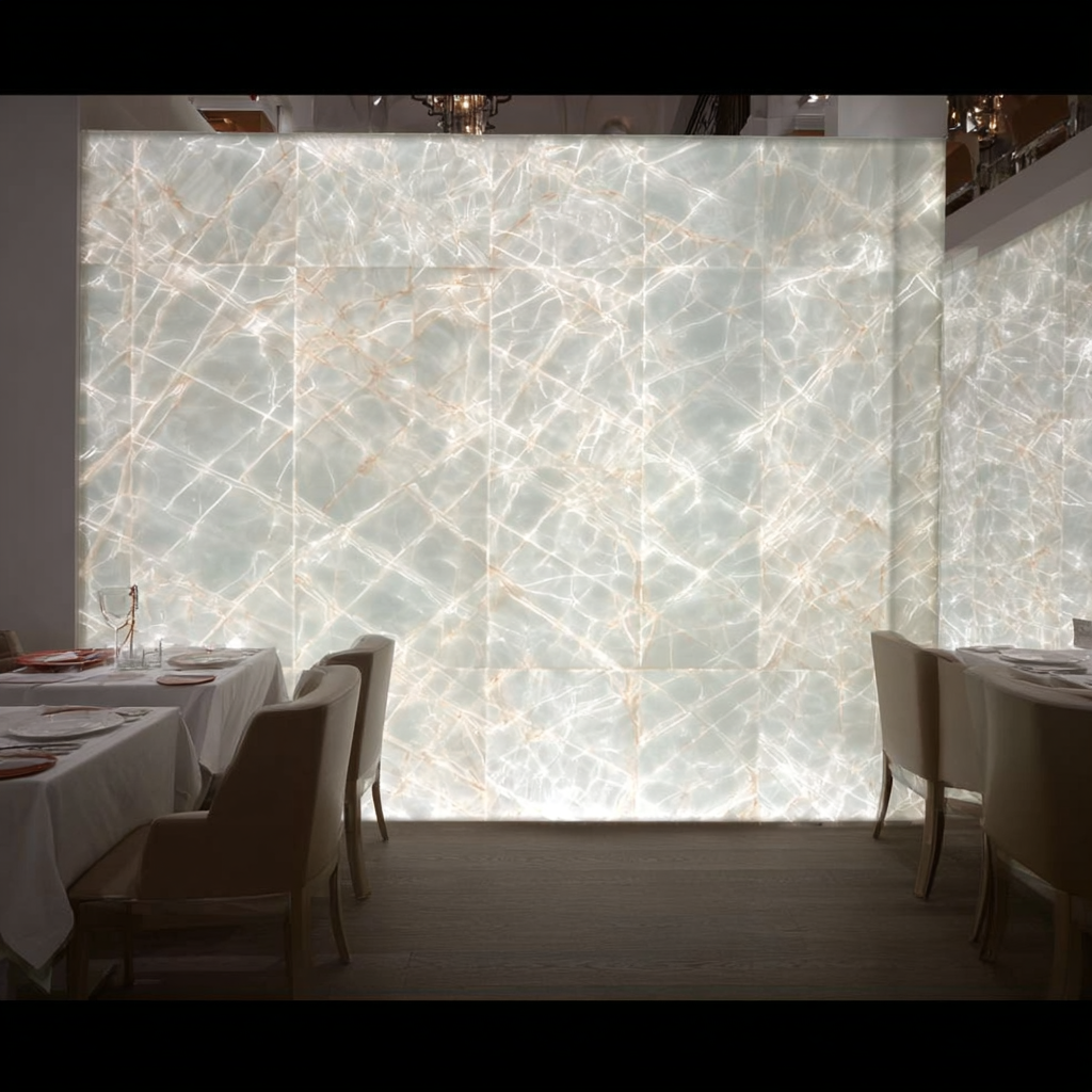 parete in cristallo retroilluminato