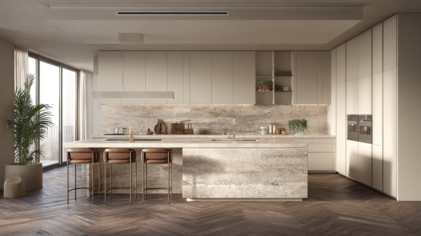 kitchen island in travertine