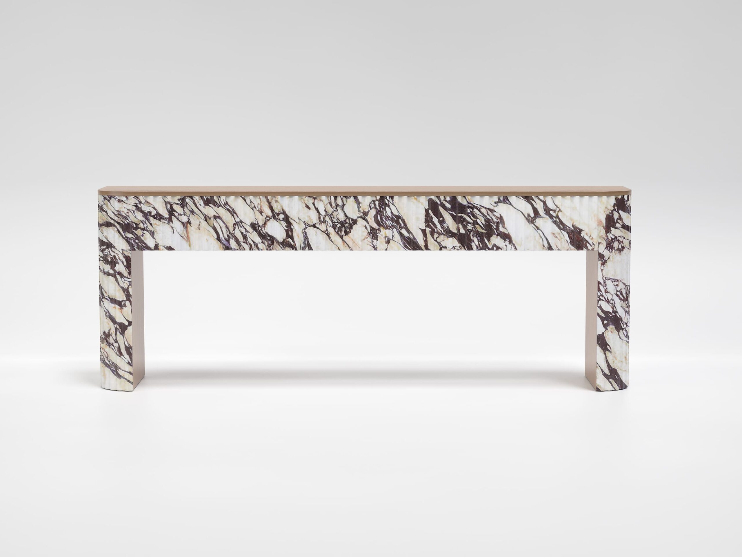 trama console calacatta viola marble oak wood