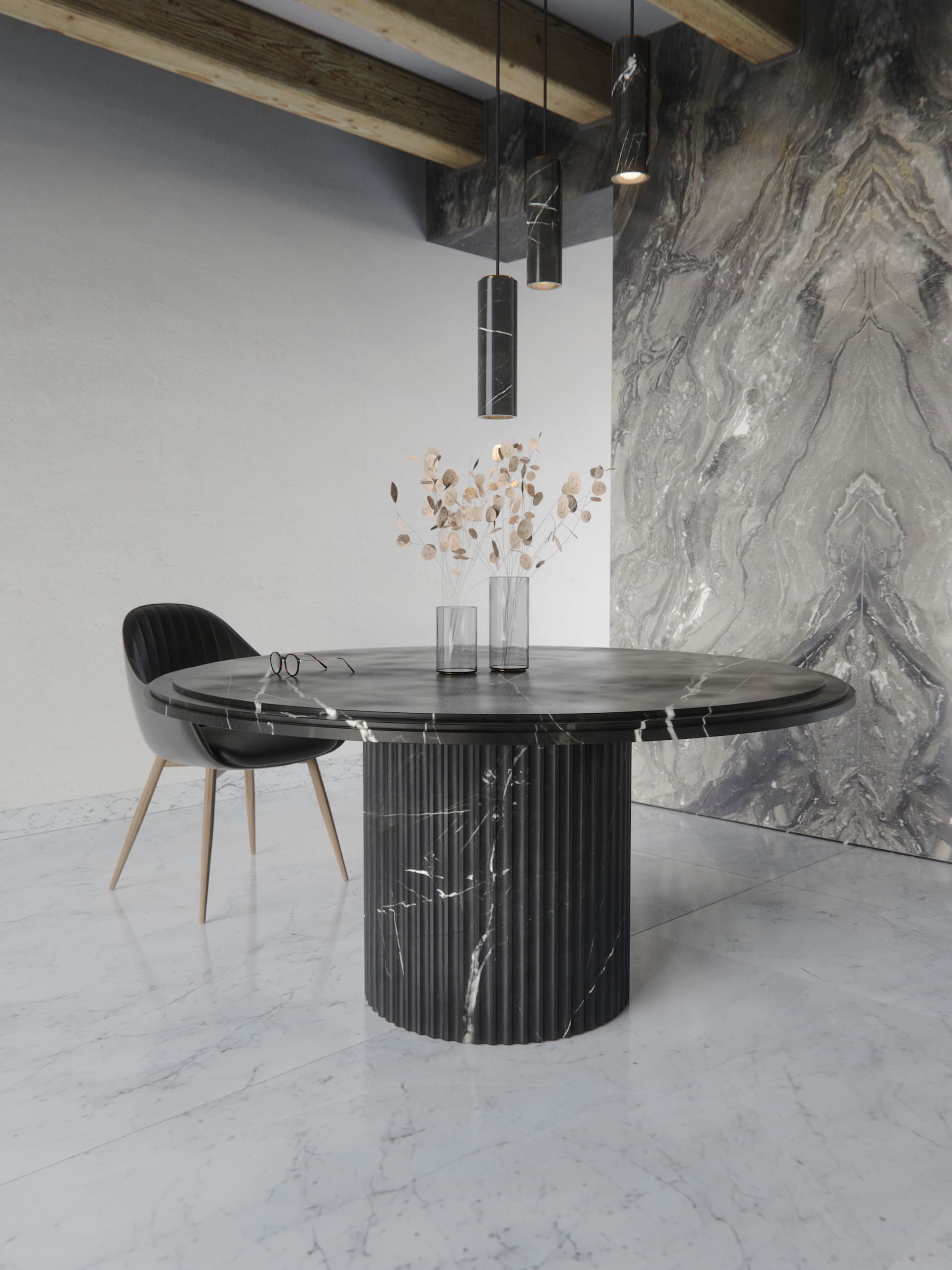 aura marquina black marble round table