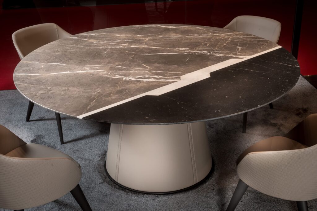 round table in inlaid marble