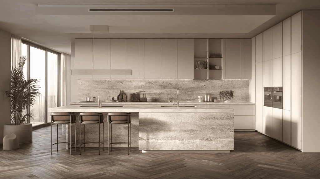 kitchen island in travertine