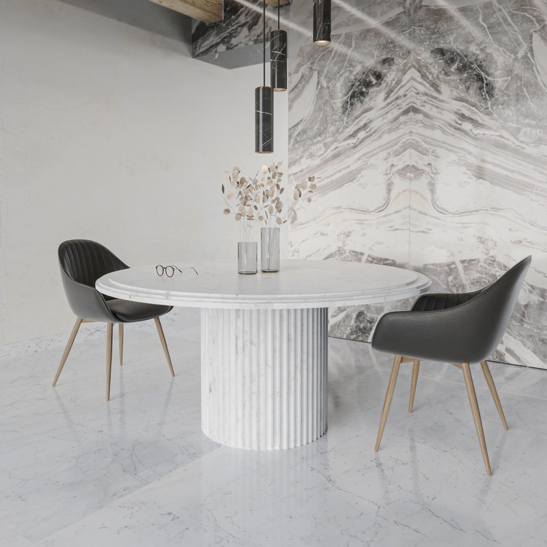 living room with marble elements