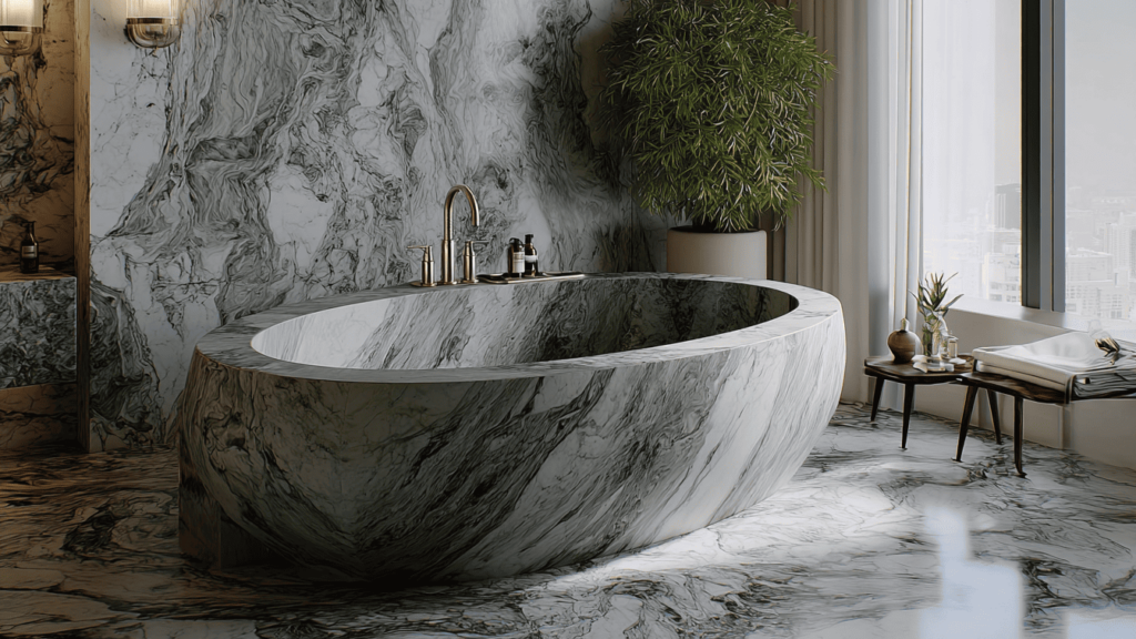 marble bathroom and bathtub