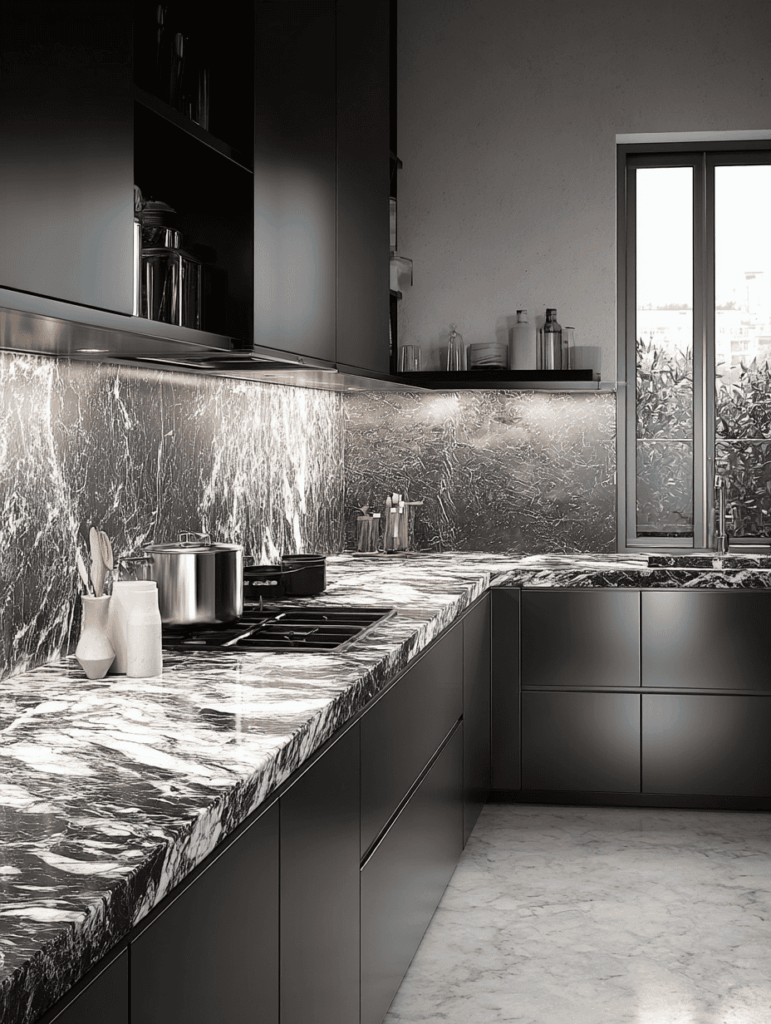 marquina black kitchen