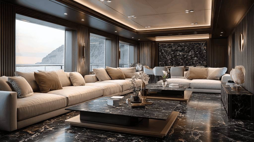 nero portoro yacht living room