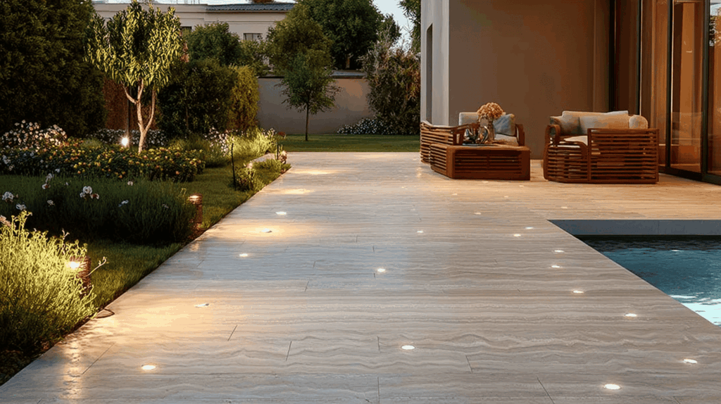 outdoor travertine paving