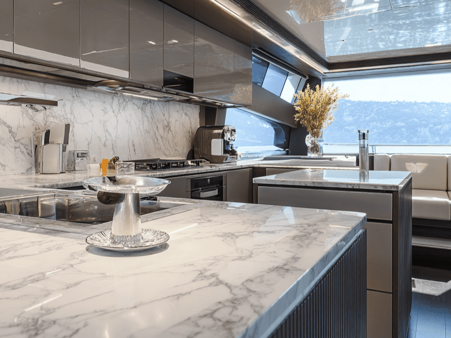yacht marble top and shelves
