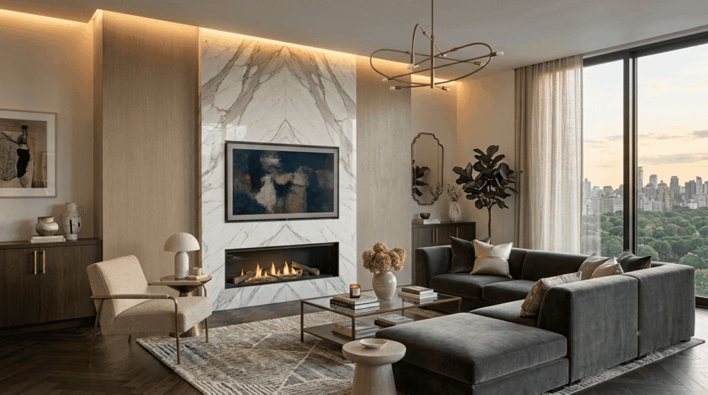 bookmatched marble wall