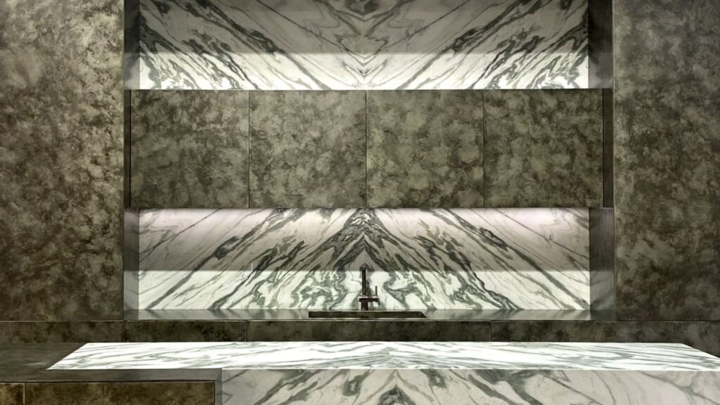 bookmatched marble wall