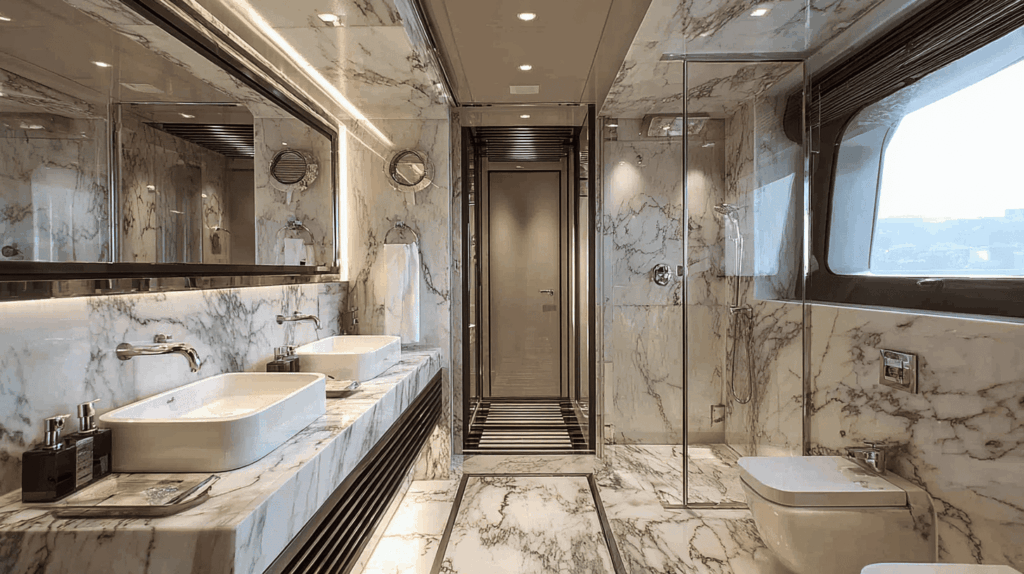calacatta marble yacht bathroom