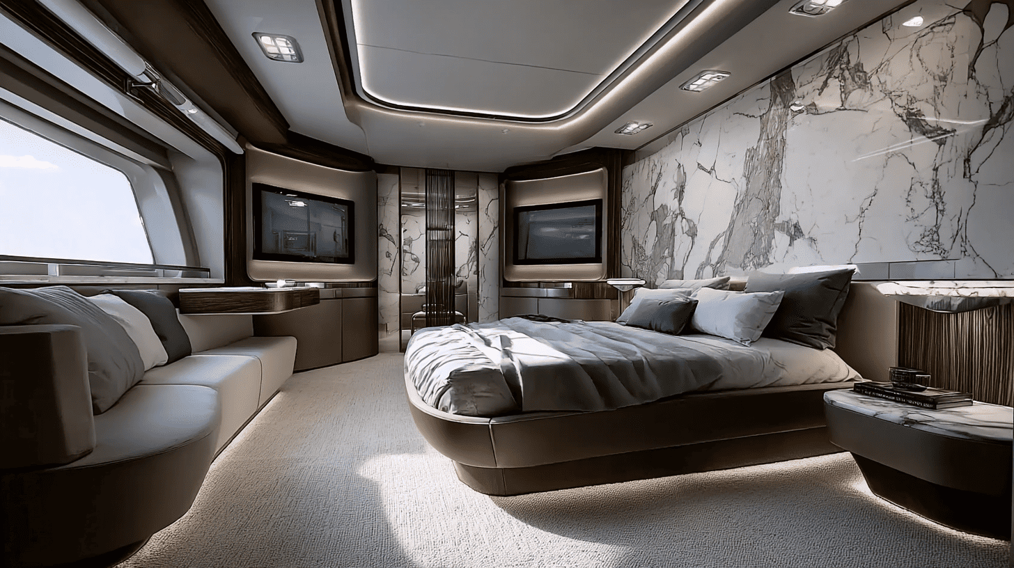 marble master bedroom yacht