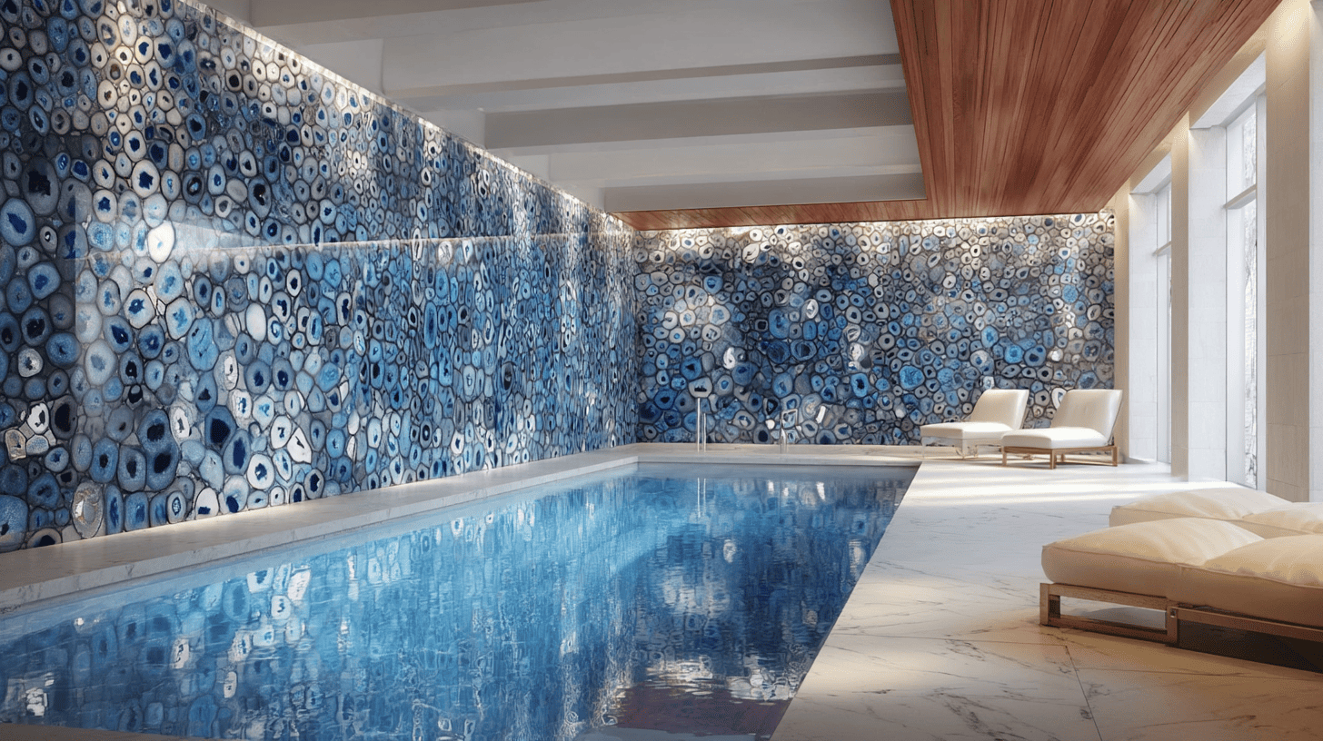 Blue agate wall for indoor spa