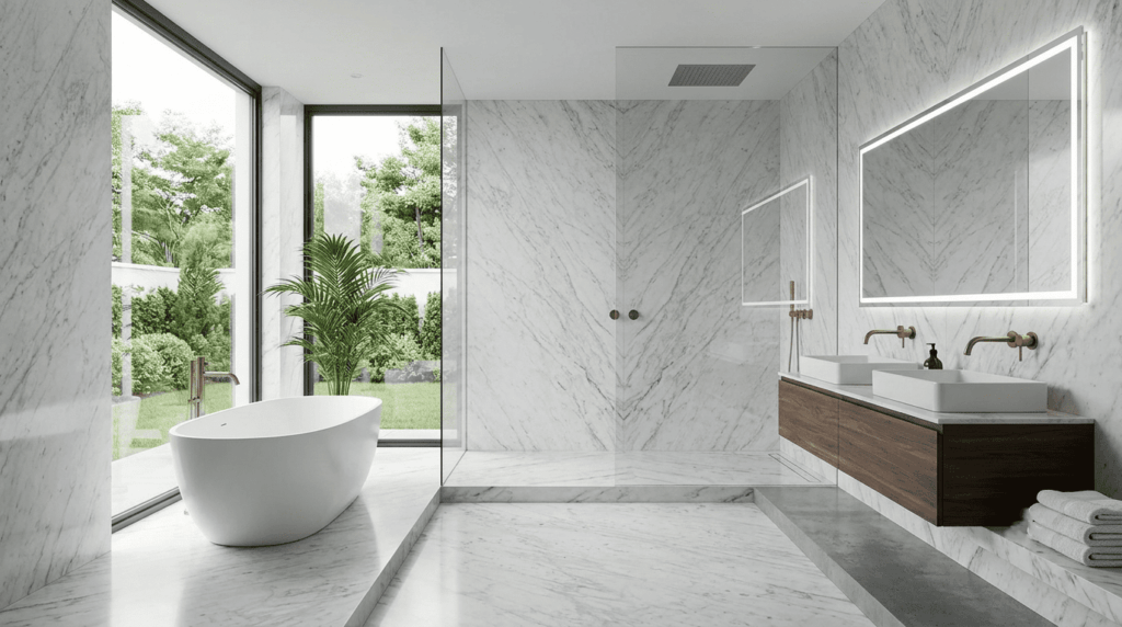 carrara white bathroom